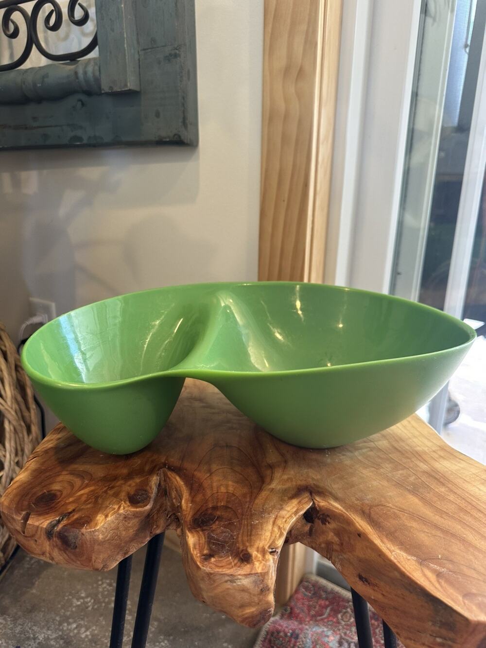 MCM Modern Crate & Barrel WOVO Chip & Dip Bowl Green Melmac Melamine